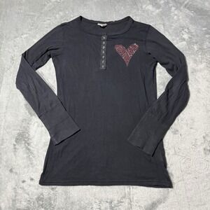 Ankh Royalty Y2K Size S Bedazzled Heart Wings Rhinestone Top Thermal Grunge Goth